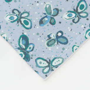 Doodle Bugs Butterflies - blue - seamless pattern. Fleece Blanket