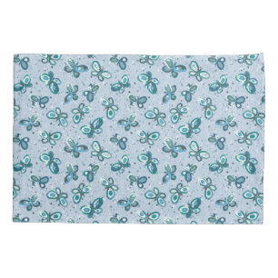 Doodle Bugs Butterflies - blue - seamless pattern. Pillowcase