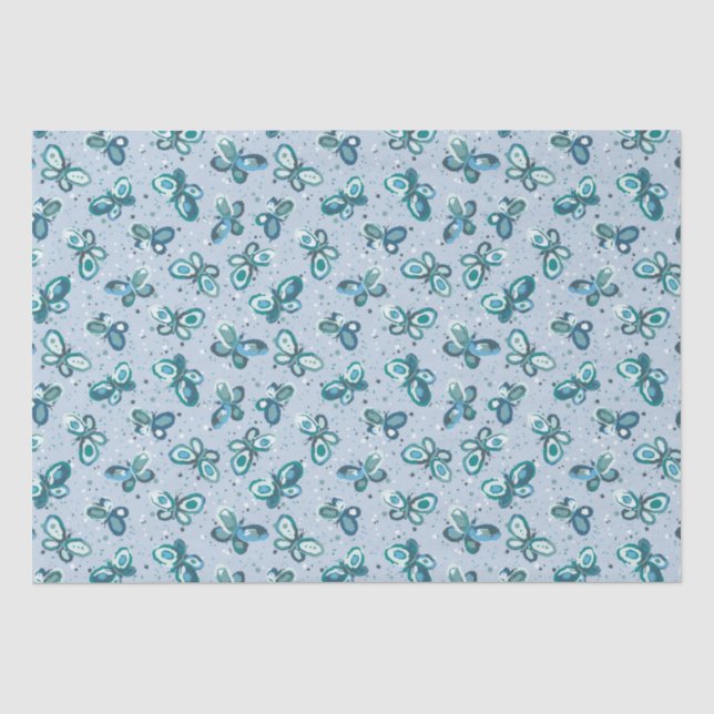 Doodle Bugs Butterflies - blue - seamless pattern. Tissue Paper (Front)