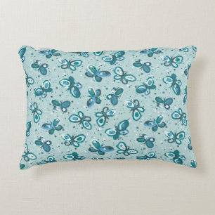 Doodle Bugs Butterflies - turquoise - pattern. Accent Pillow