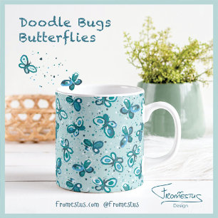 Doodle Bugs Butterflies - turquoise - pattern. Coffee Mug