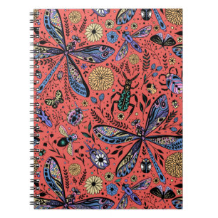 Doodle bugs on coral red notebook