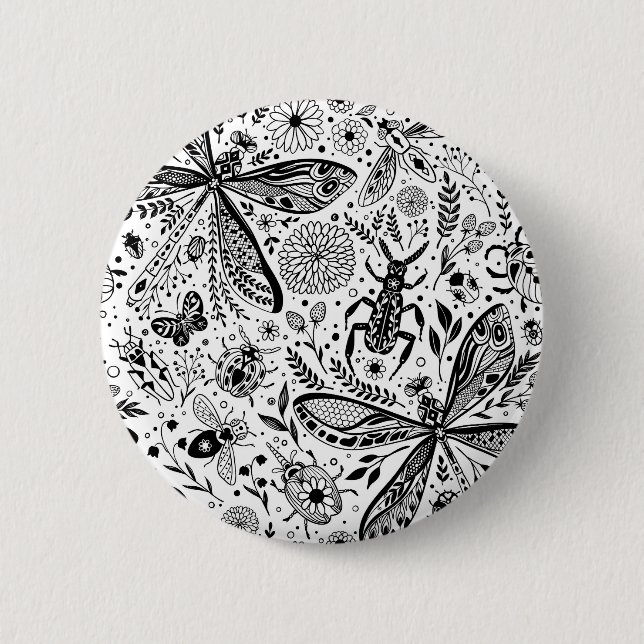 Doodle bugs on dark blue 2 inch round button (Front)