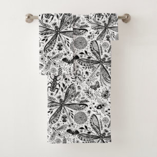 Doodle bugs on dark blue bath towel set