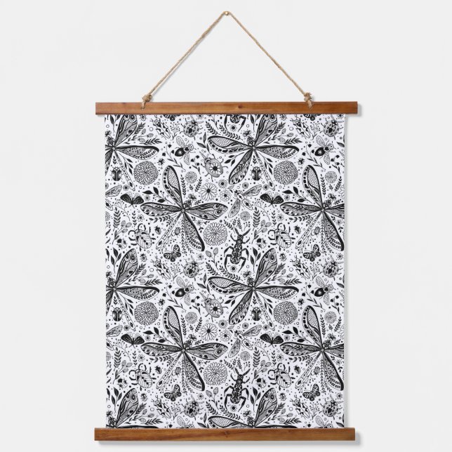 Doodle bugs on dark blue hanging tapestry (Front)