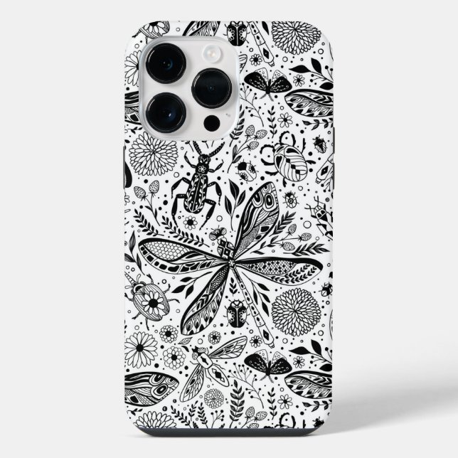 Doodle bugs on dark blue iPhone case (Back)