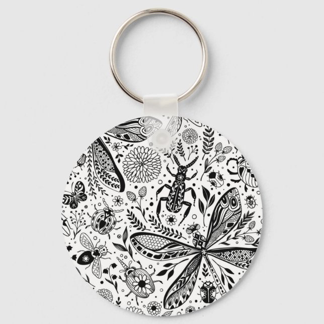 Doodle bugs on dark blue keychain (Front)