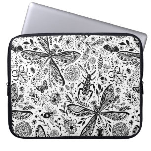 Doodle bugs on dark blue laptop sleeve