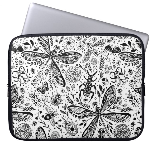 Doodle bugs on dark blue laptop sleeve (Front)
