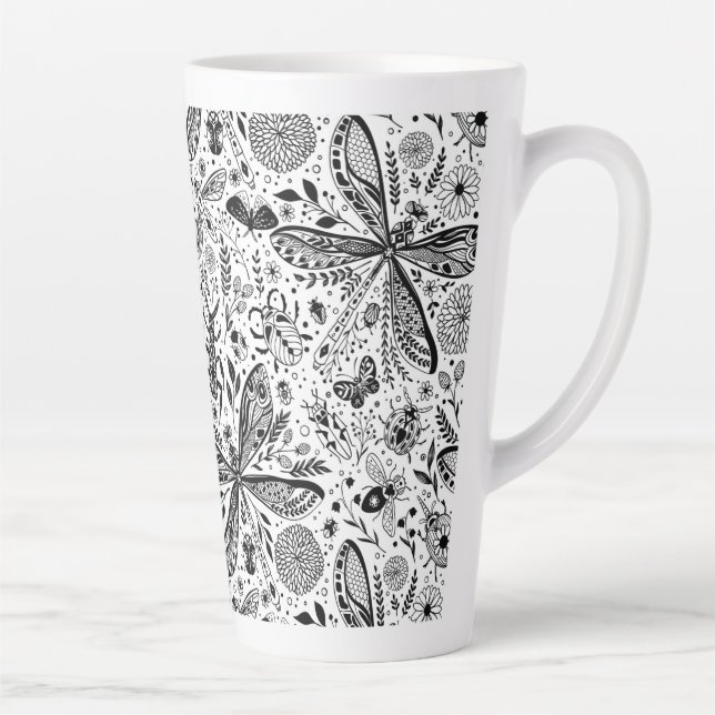 Doodle bugs on dark blue latte mug (Right)