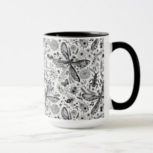Doodle bugs on dark blue mug