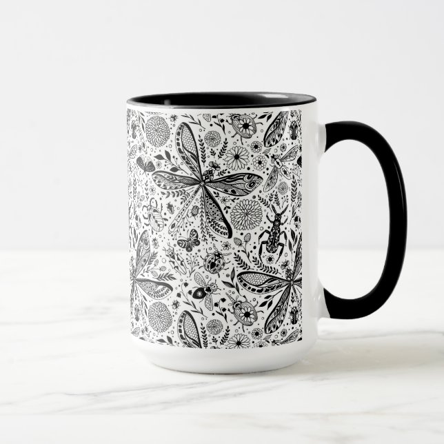 Doodle bugs on dark blue mug (Right)