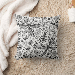 Doodle bugs on dark blue throw pillow
