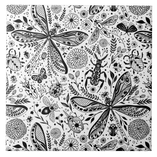 Doodle bugs on dark blue tile (Front)