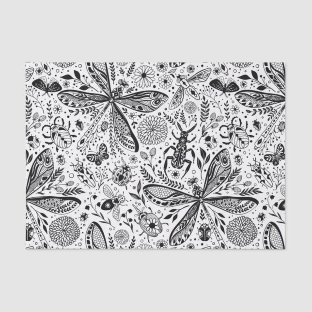 Doodle bugs on dark blue tissue paper (Front)