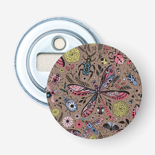 Doodle bugs on mocha brown bottle opener (Front)