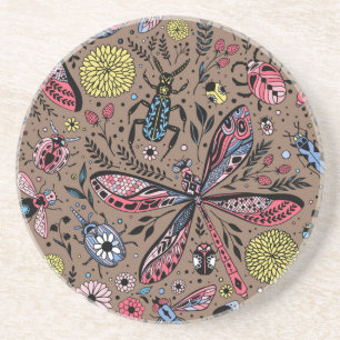 Doodle bugs on mocha brown coaster