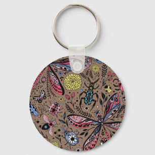 Doodle bugs on mocha brown keychain