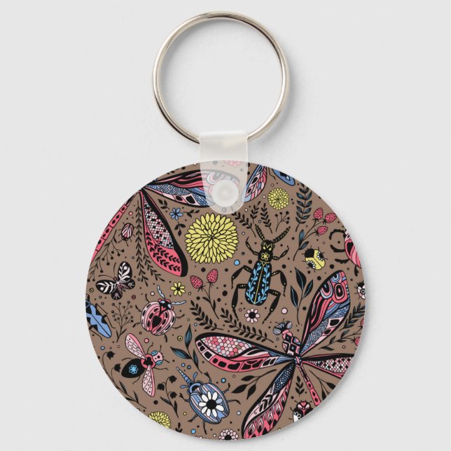 Doodle bugs on mocha brown keychain (Front)