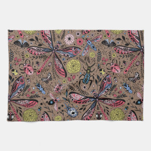 Doodle bugs on mocha brown kitchen towel