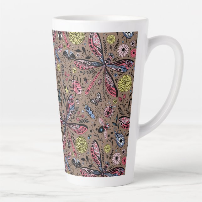 Doodle bugs on mocha brown latte mug (Right)