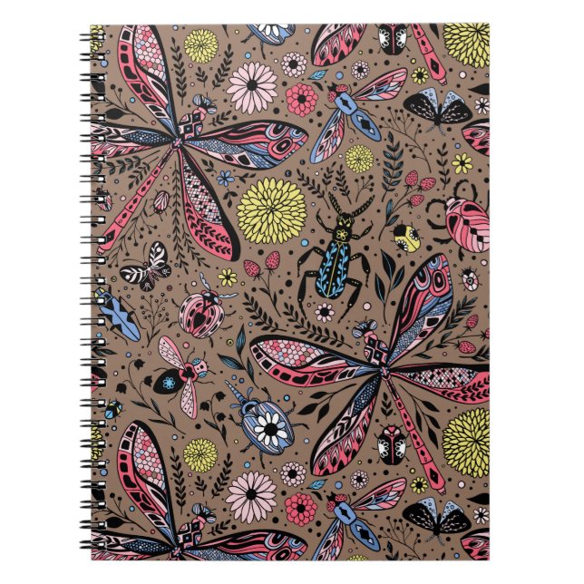 Doodle bugs on mocha brown notebook (Front)