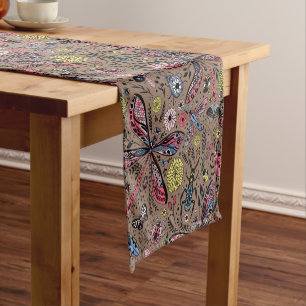 Doodle bugs on mocha brown short table runner