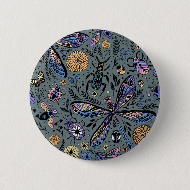 Doodle bugs on slater grey 2 inch round button (Front)