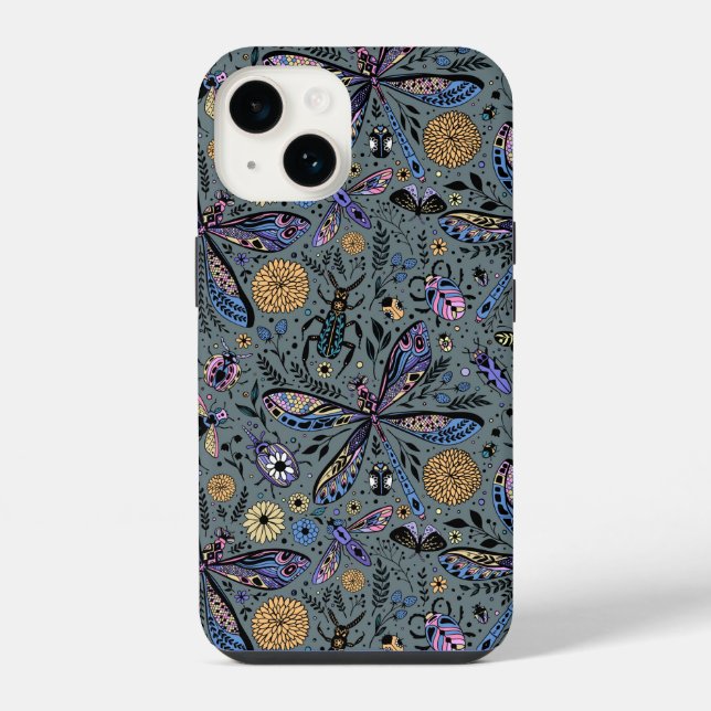 Doodle bugs on slater grey iPhone case (Back)