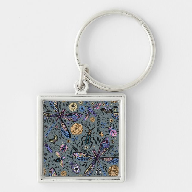 Doodle bugs on slater grey keychain (Front)