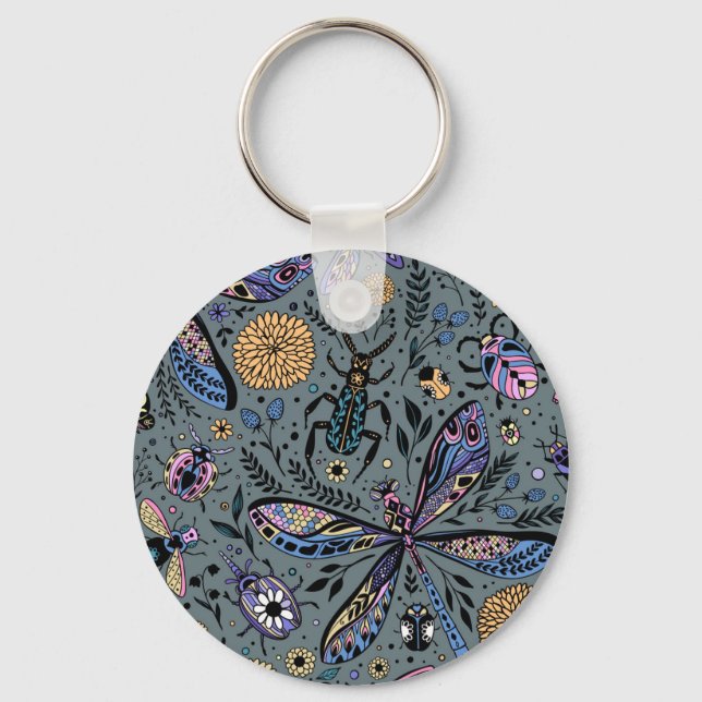 Doodle bugs on slater grey keychain (Front)