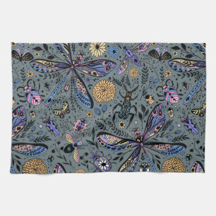 Doodle bugs on slater grey kitchen towel