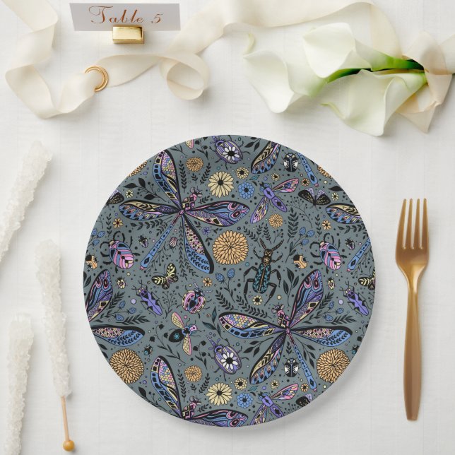 Doodle bugs on slater grey paper plate (Wedding)