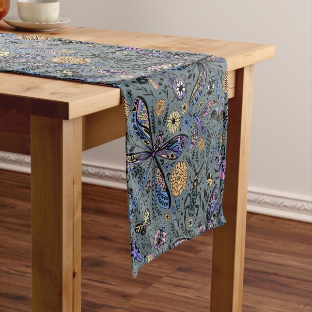 Doodle bugs on slater grey short table runner (In Situ)