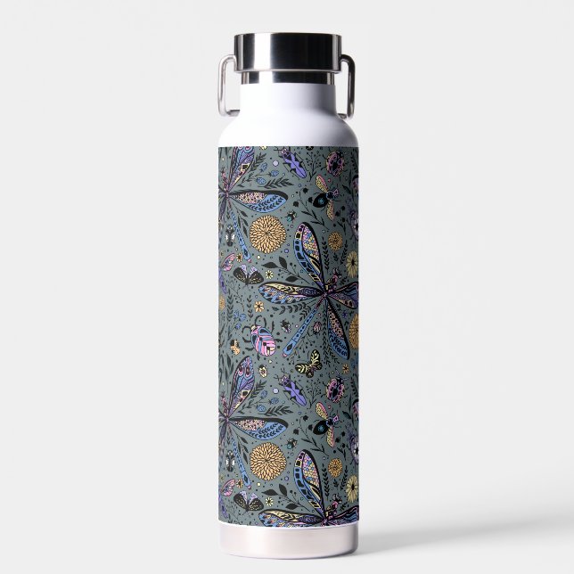 Doodle bugs on slater grey water bottle (Front)