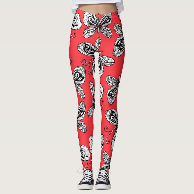 Doodle butterflies pattern leggings (Front)