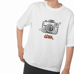 Doodle Camera Click Typography Minimal Tee
