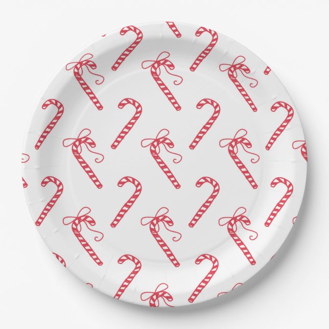 Doodle Candy Cane Pattern Mug Paper Plate (Front)
