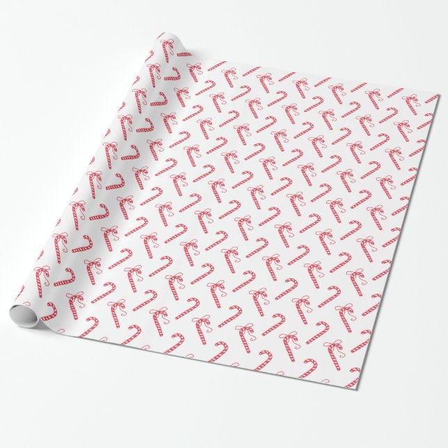 Doodle Candy Cane Pattern Wrapping Paper (Unrolled)