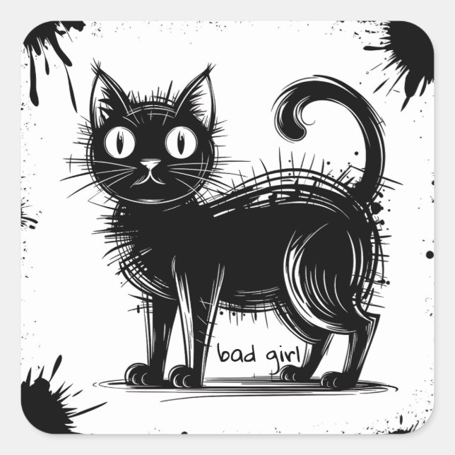 Doodle cat square sticker (Front)