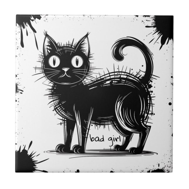 doodle cat  tile (Front)