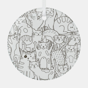 Doodle cats: black and white. glass ornament
