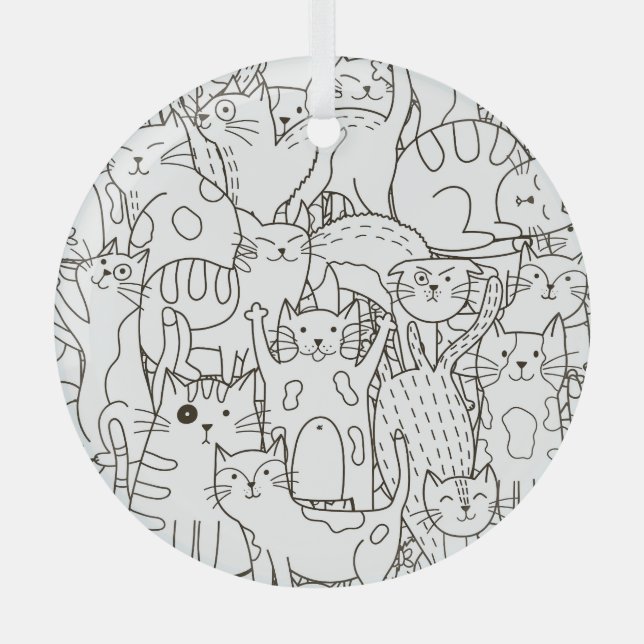 Doodle cats: black and white. glass ornament (Front)