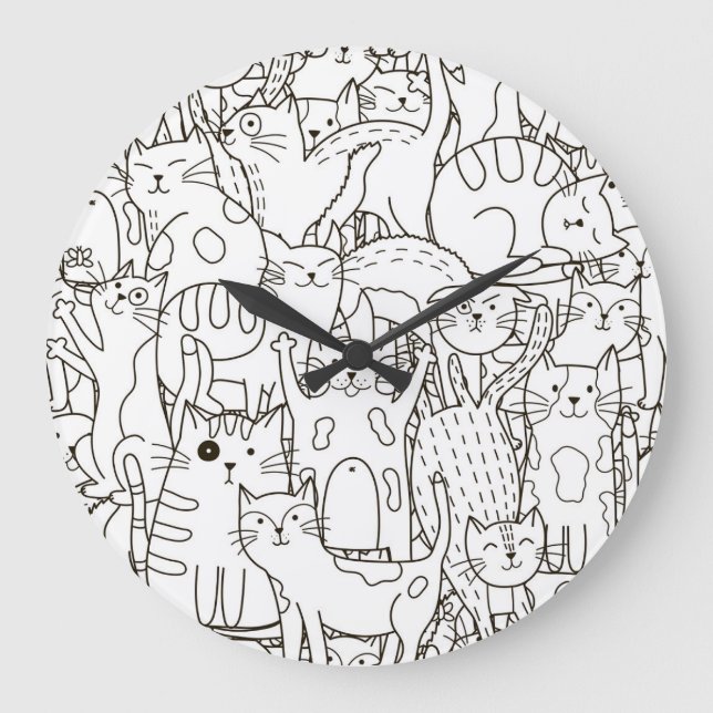 Doodle cats: black and white. large clock (Front)