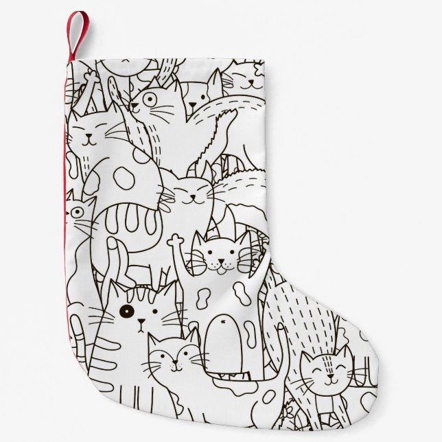 Doodle cats: black and white. small christmas stocking (Front)