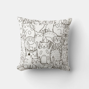 Doodle cats: black and white. throw pillow