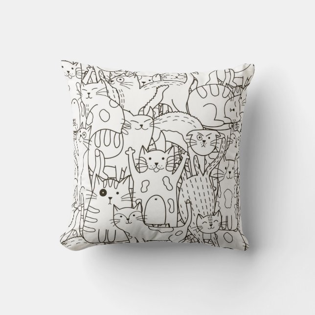 Doodle cats: black and white. throw pillow (Front)