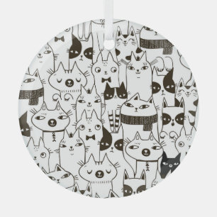 Doodle cats: funny seamless pattern. glass ornament