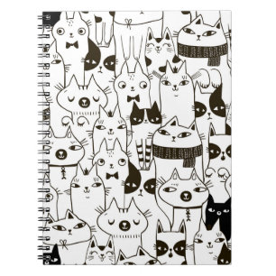 Doodle cats: funny seamless pattern. notebook