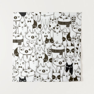Doodle cats: funny seamless pattern. tapestry